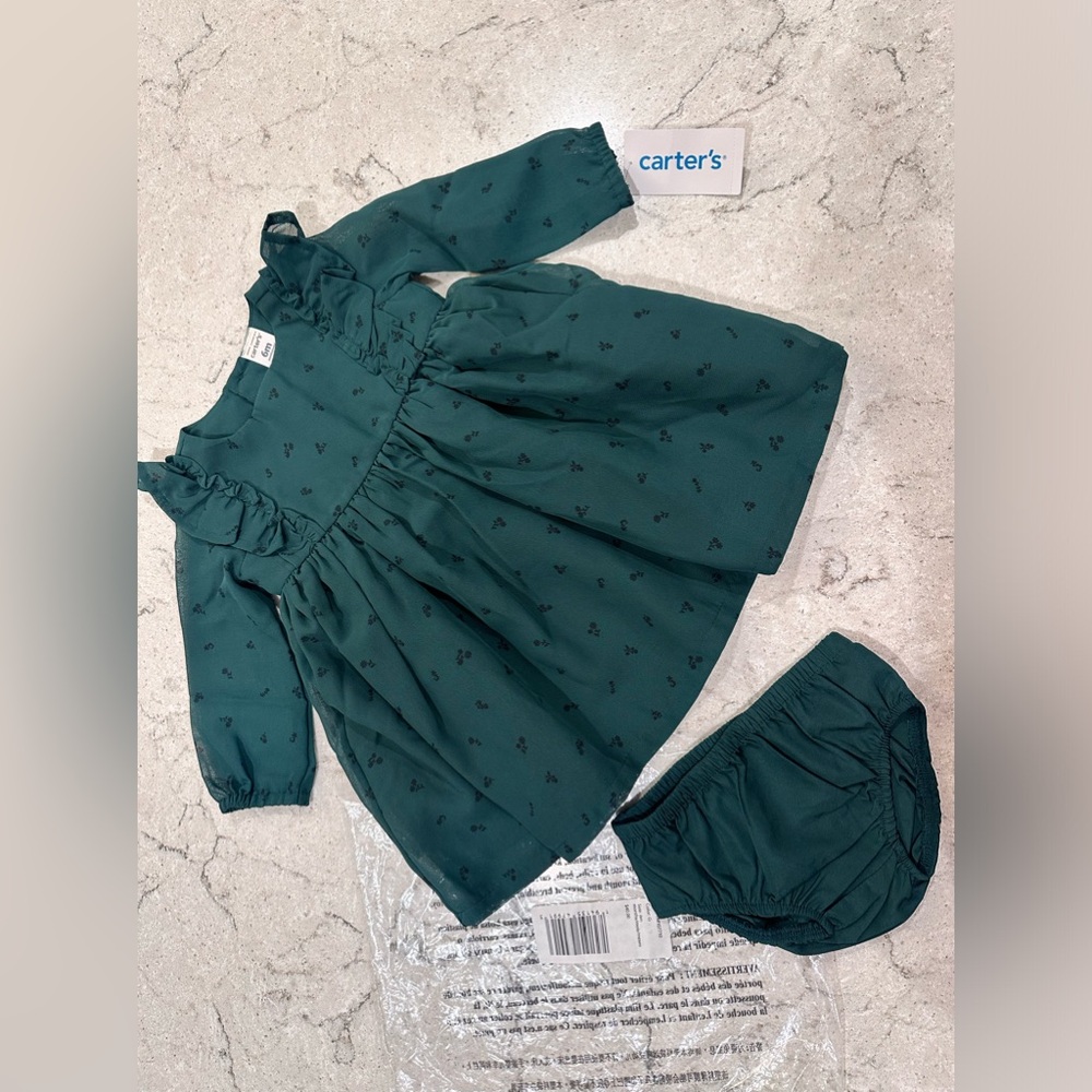 NWT Carters baby Christmas dress green